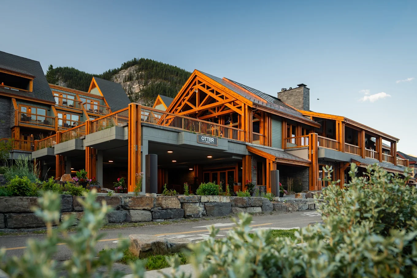 Otter Hotel exterior on Banff Avenue, summer